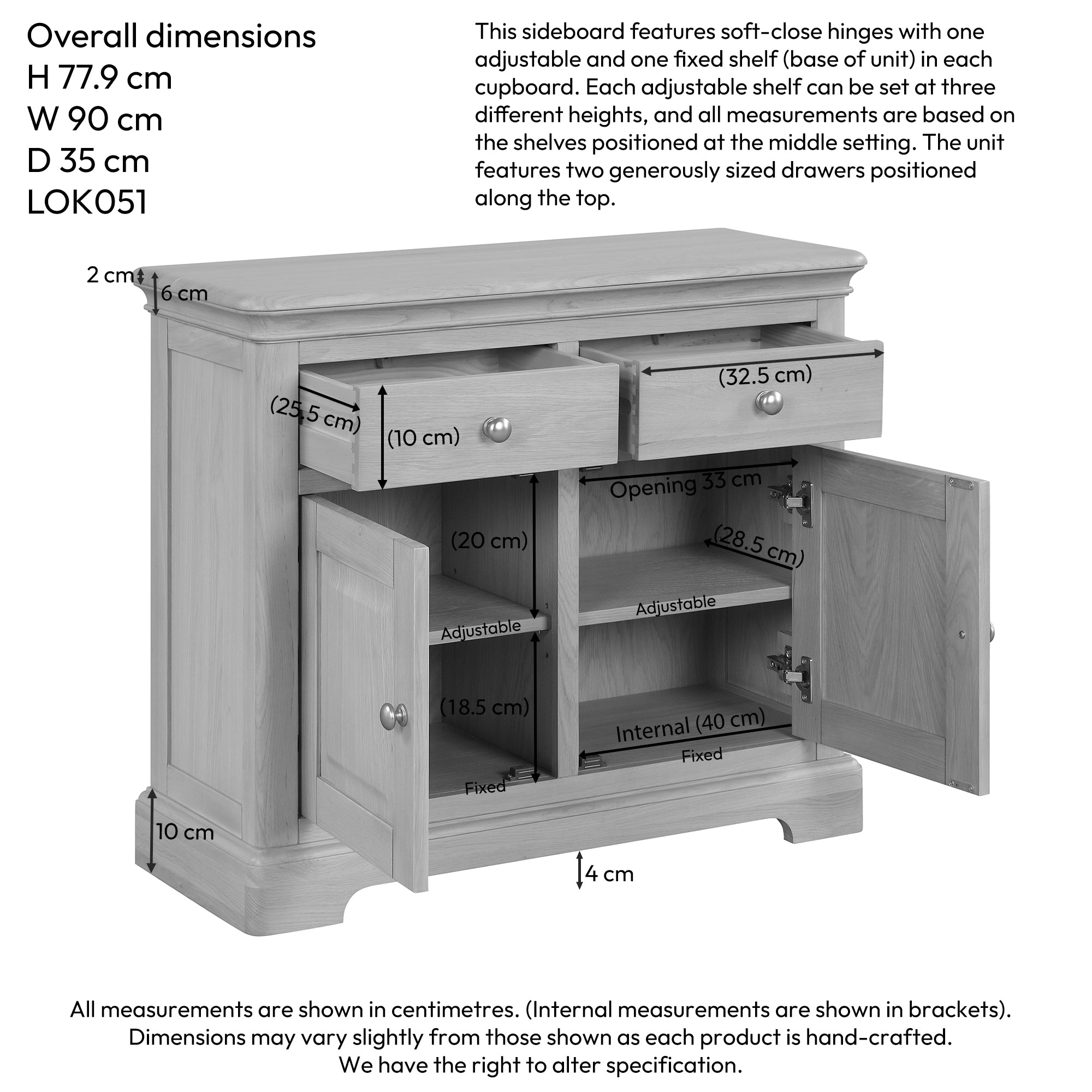 Lytham Oak 2 Door 2 Drawer Sideboard