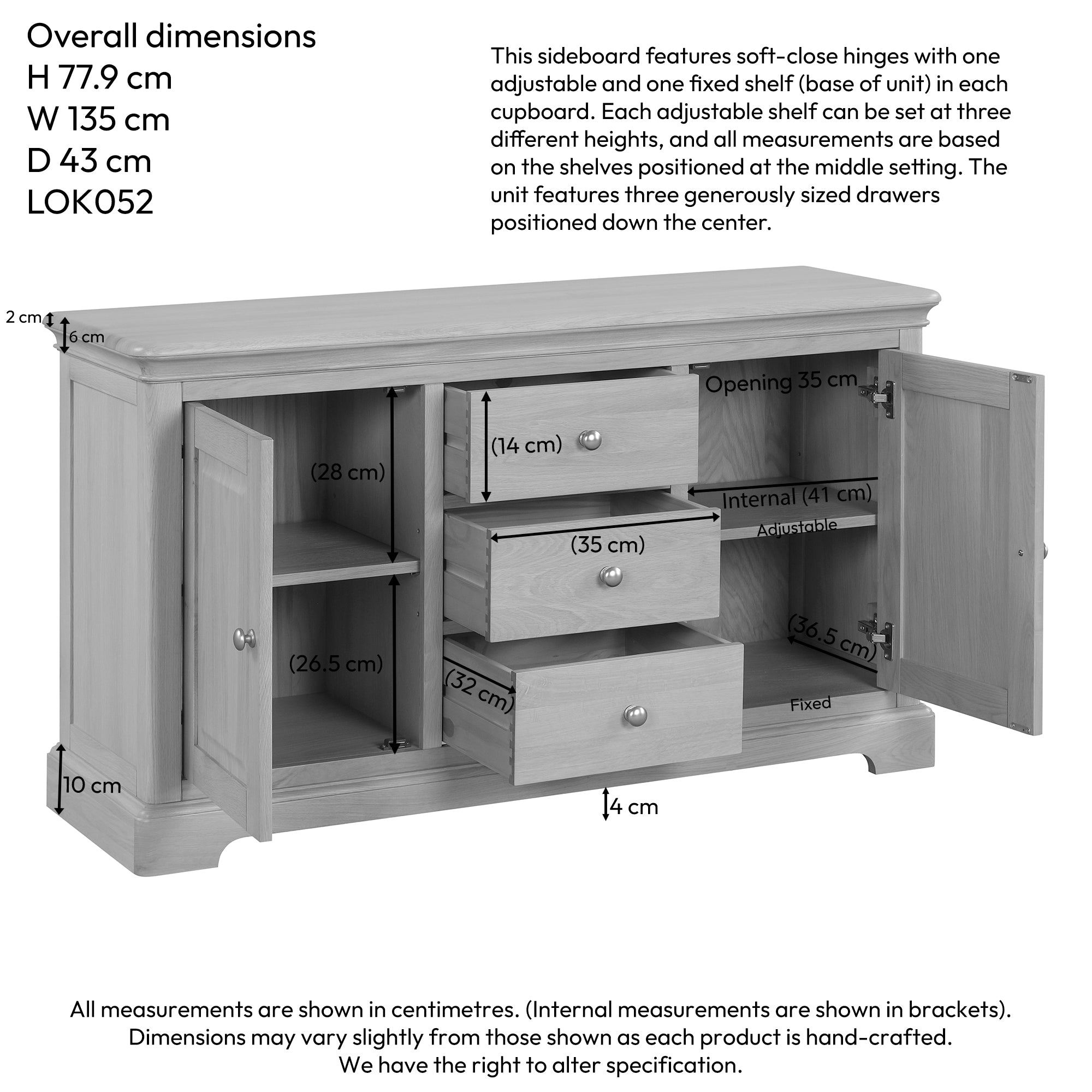 Lytham Oak 2 Door 3 Drawer Sidebaord