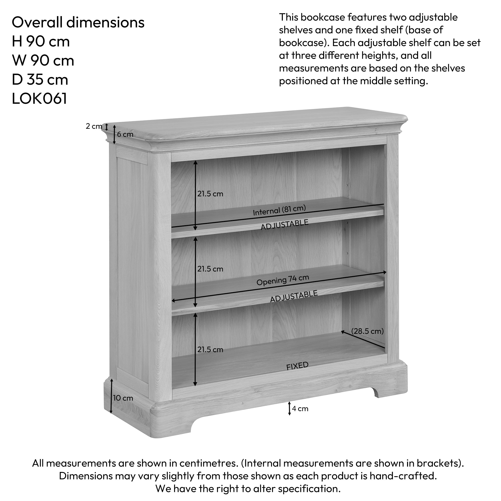 Lytham 3 Foot Bookcase Grey Mist