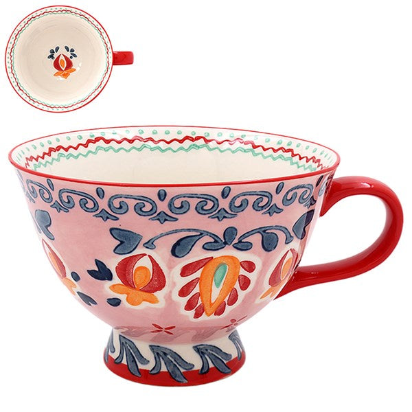 Handpainted Footed Mug Wide Pink