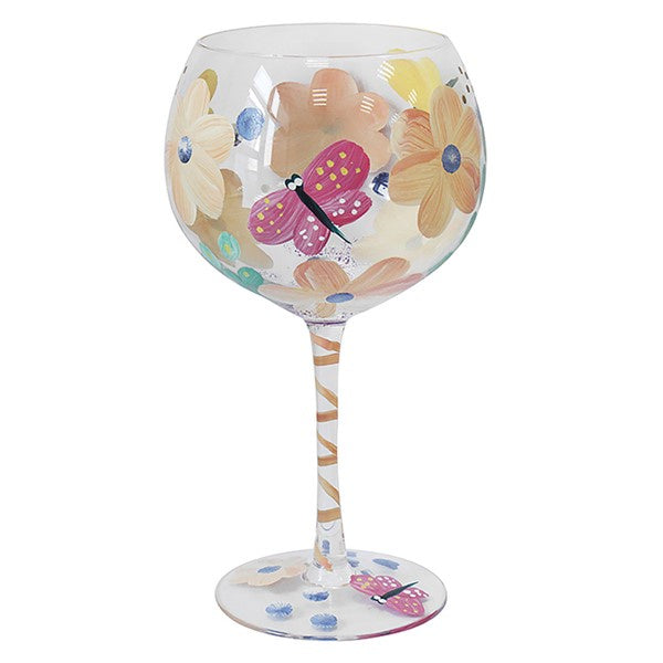 Hand Painted Gin Glass Busy Lizzies