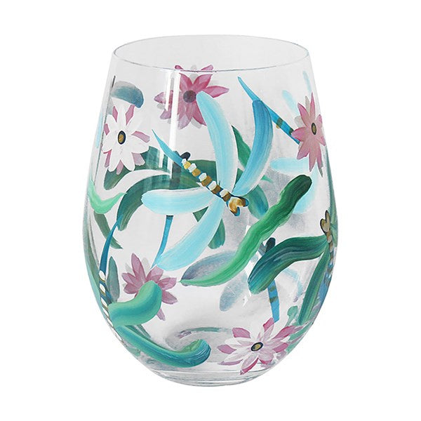 Handpainted Stemless Glass Dragonflies 2