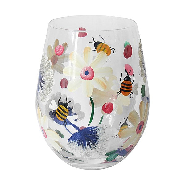Handpainted Stemless Glass Busy Bee