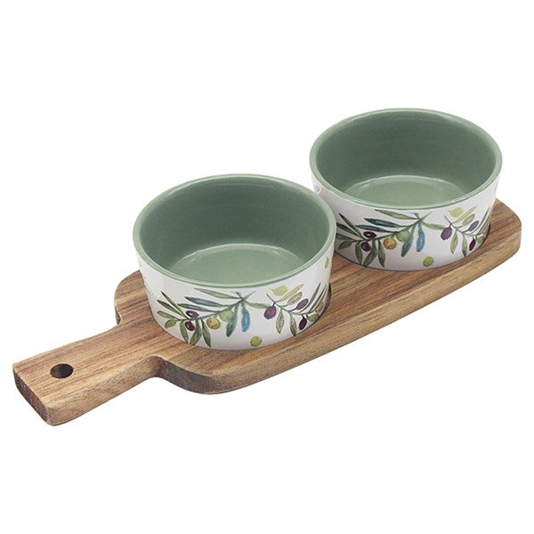 Olive Grove Snack Dishes on Tray Set of 2