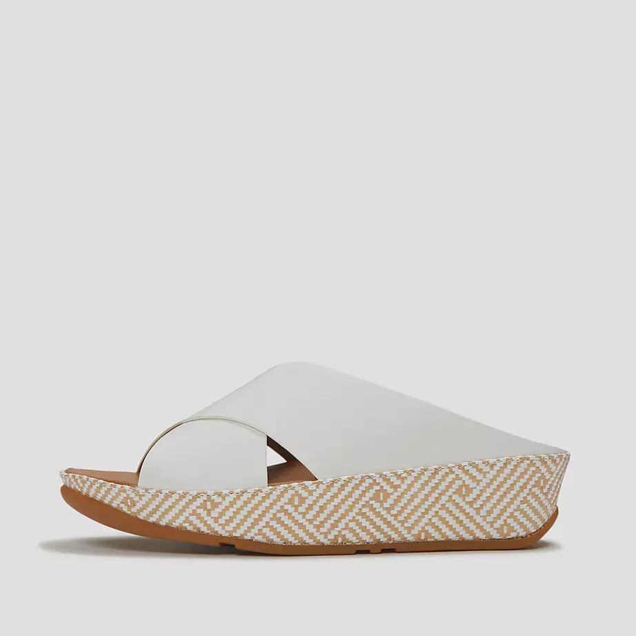 FitFlop Lulu Lux Graphic-Weave Leather Cross Slides Urban White