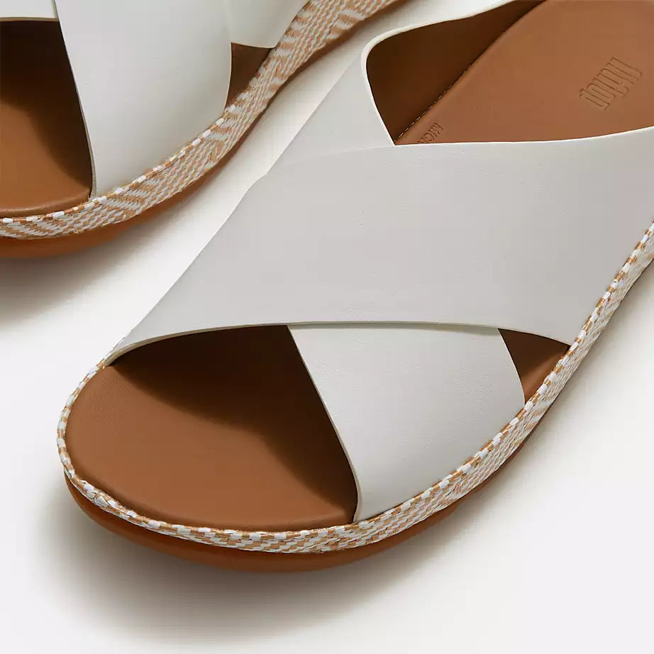 FitFlop Lulu Lux Graphic-Weave Leather Cross Slides Urban White