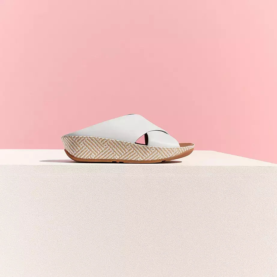 FitFlop Lulu Lux Graphic-Weave Leather Cross Slides Urban White