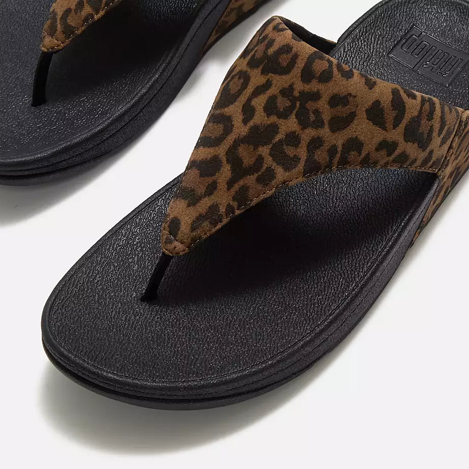 FitFlop Lulu Suede Leopard Toe-Post Sandal Tan/Black