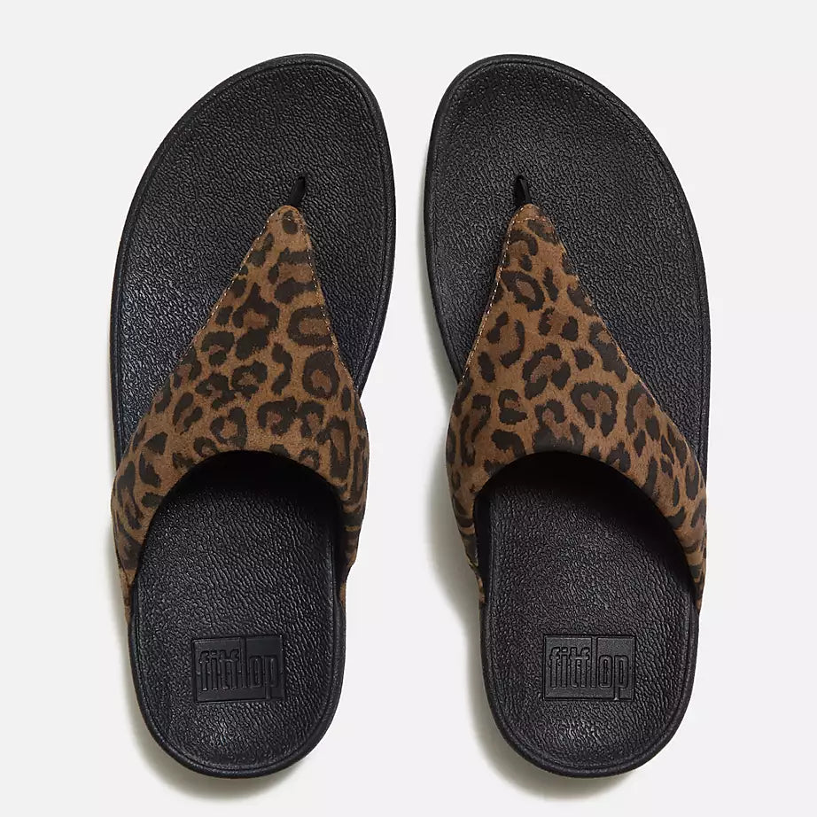FitFlop Lulu Suede Leopard Toe-Post Sandal Tan/Black