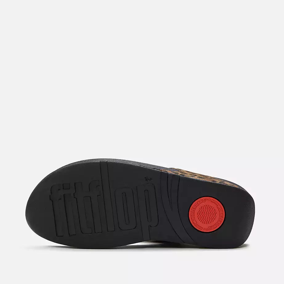 FitFlop Lulu Suede Leopard Toe-Post Sandal Tan/Black