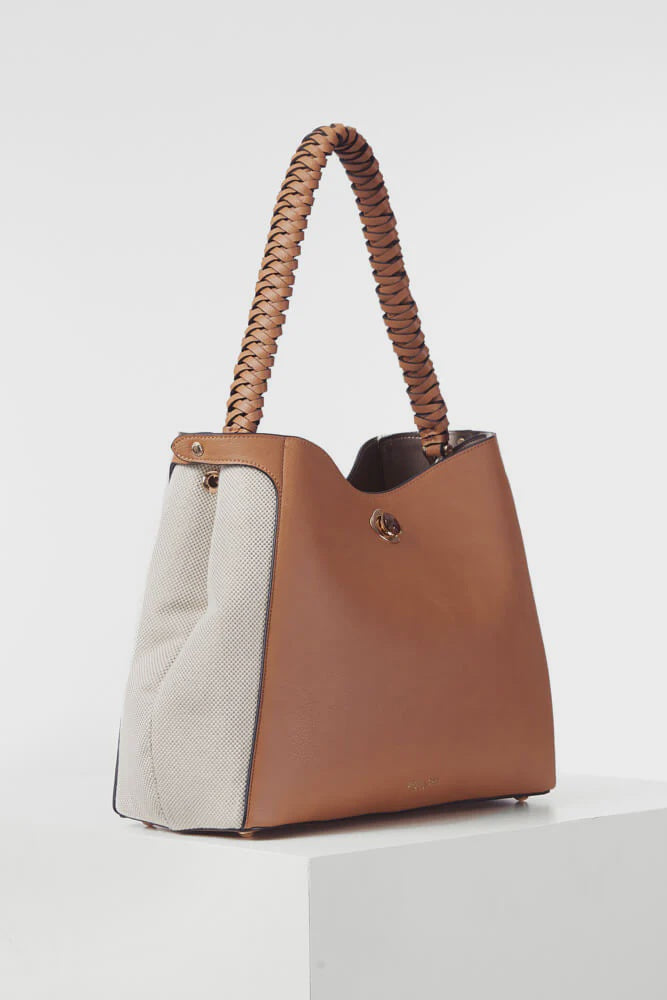 Luella Grey Adrianna Woven Handle Hobo Camel