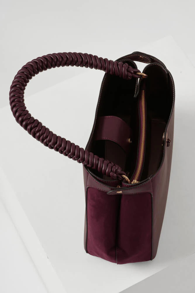 Luella Grey Simone Woven Handle Hobo Bag Cherry