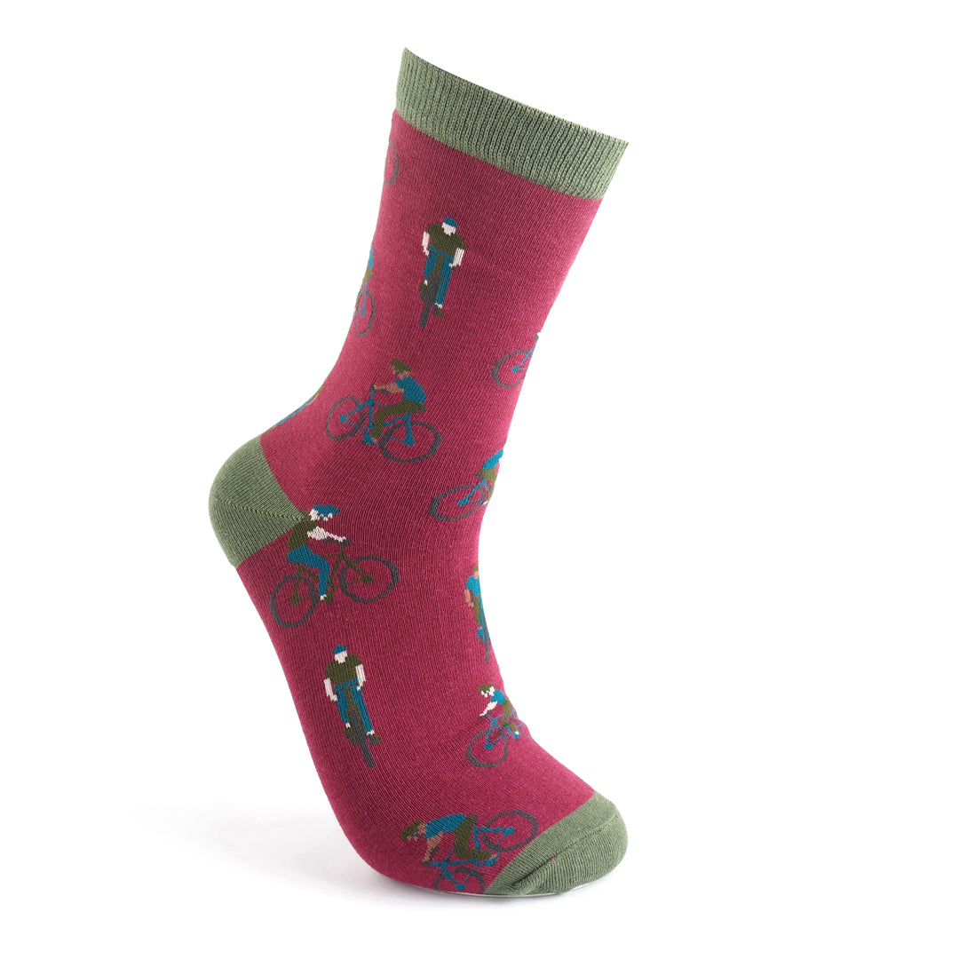 Mr Sparrow Cyclists Socks Burgundy