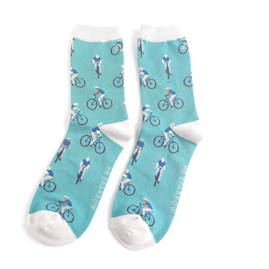 Mr Sparrow Cyclists Socks Duck Egg