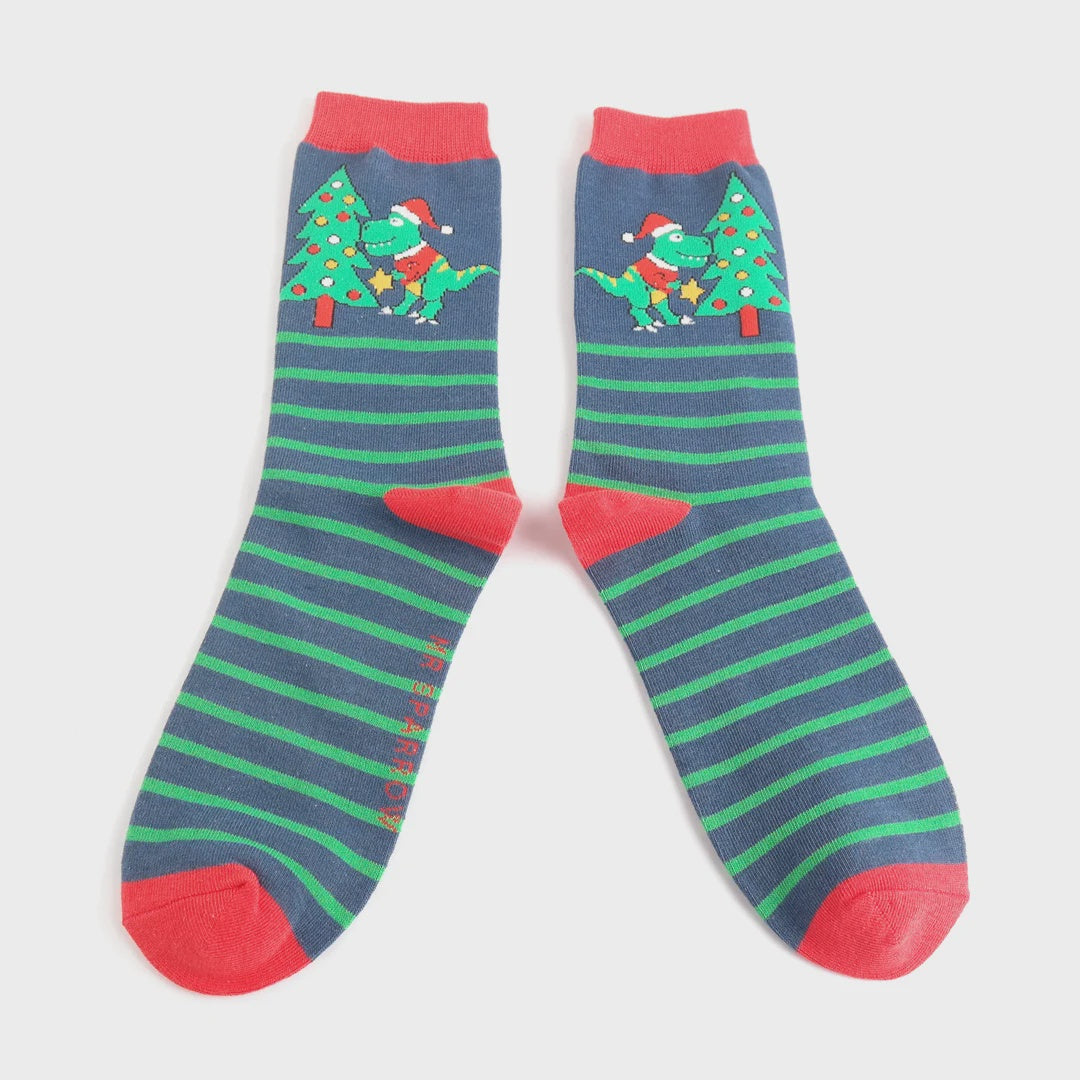 Mr Sparrow Xmas Dinos Socks Navy