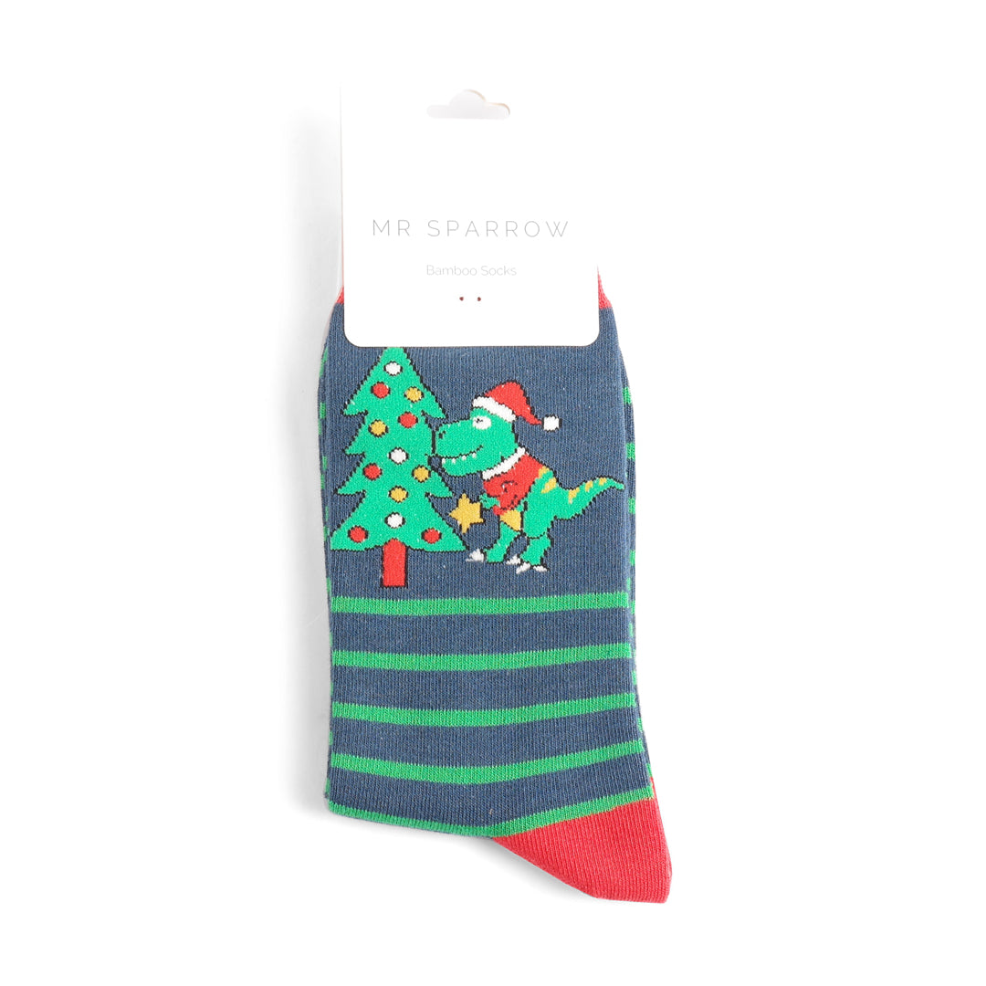 Mr Sparrow Xmas Dinos Socks Navy