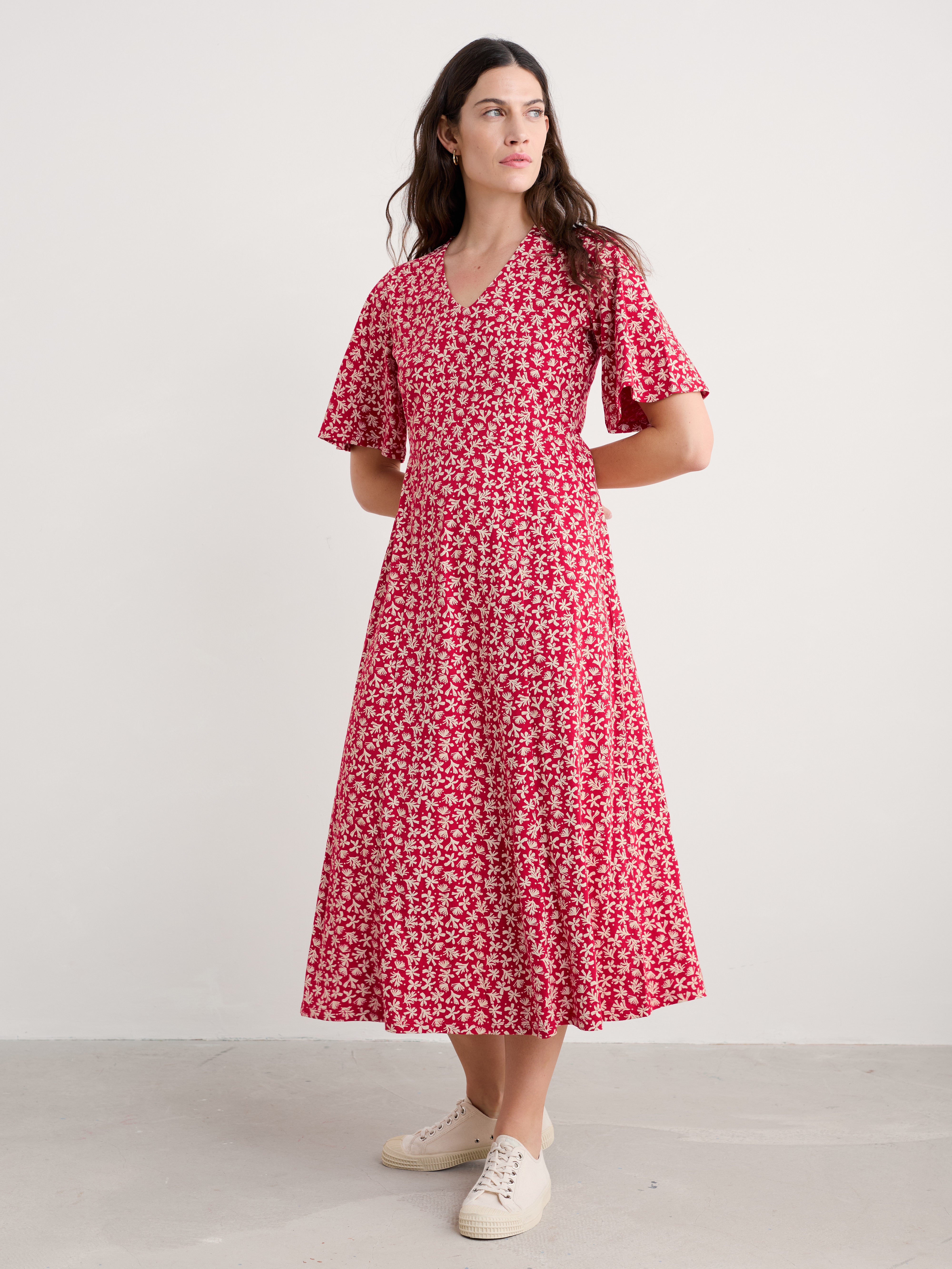 Seasalt Nancy Dress Saltwater Ditsy Scarlet