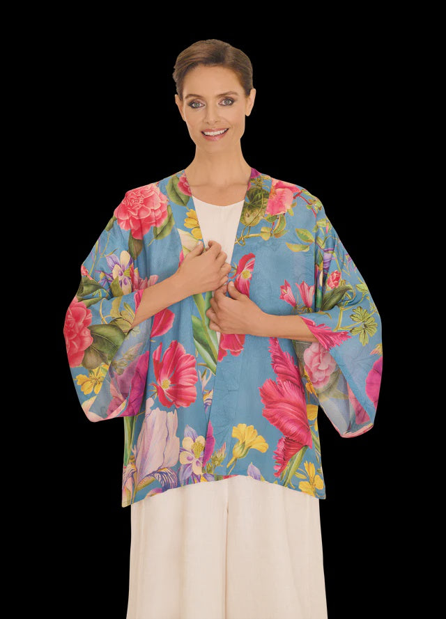 Powder Floral Study Kimono Jacket - Denim