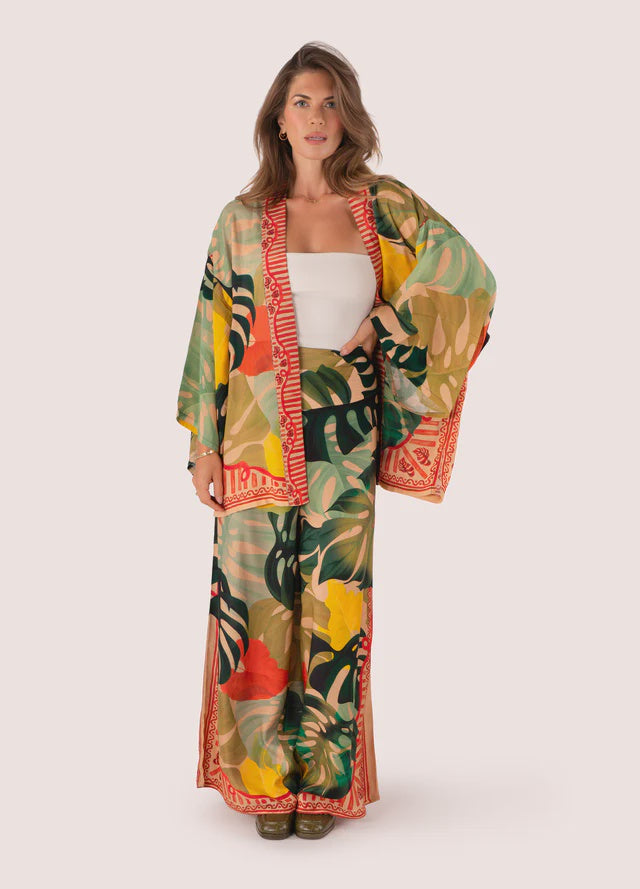 Powder Exotic Leaves Modal/Cupro Short Kimono Jacket