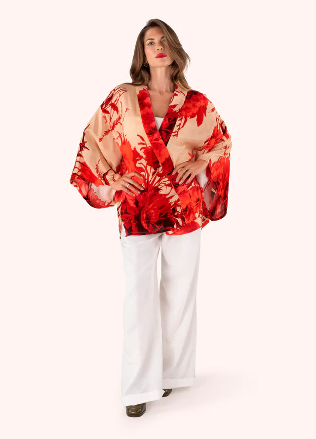 Powder Rouge Blooms Modal/Cupro Short Kimono Jacket
