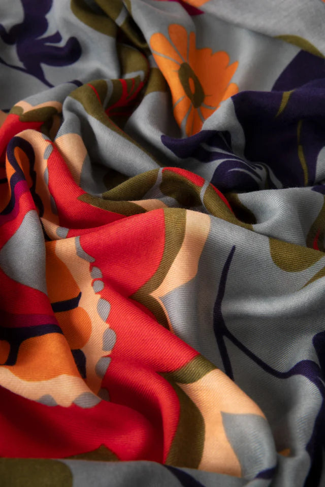 Powder Folk Floral Print Scarf  - Winter Ice