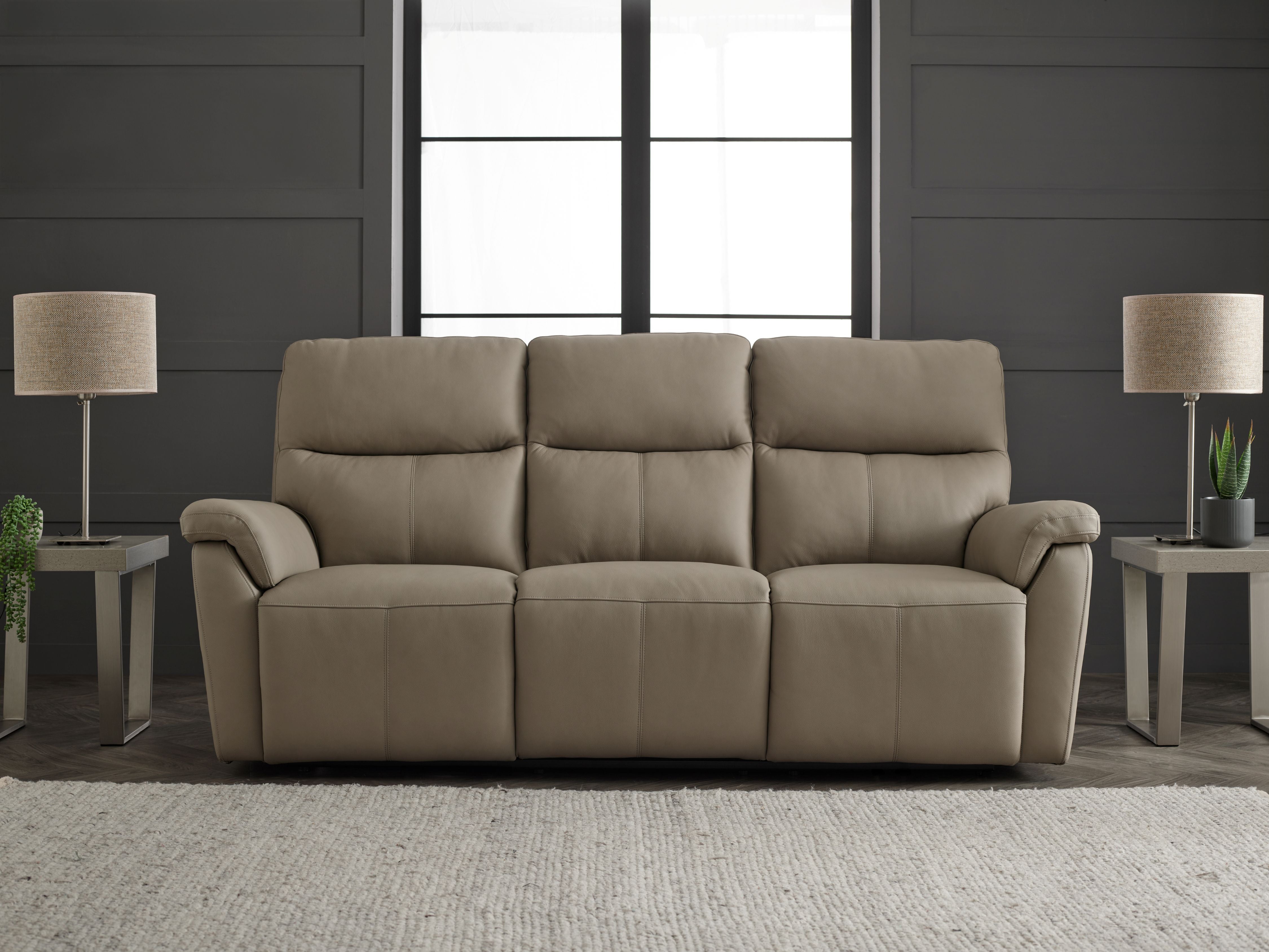 Lucca 3 Seater Sofa Power Recliner In Stone Full Leather