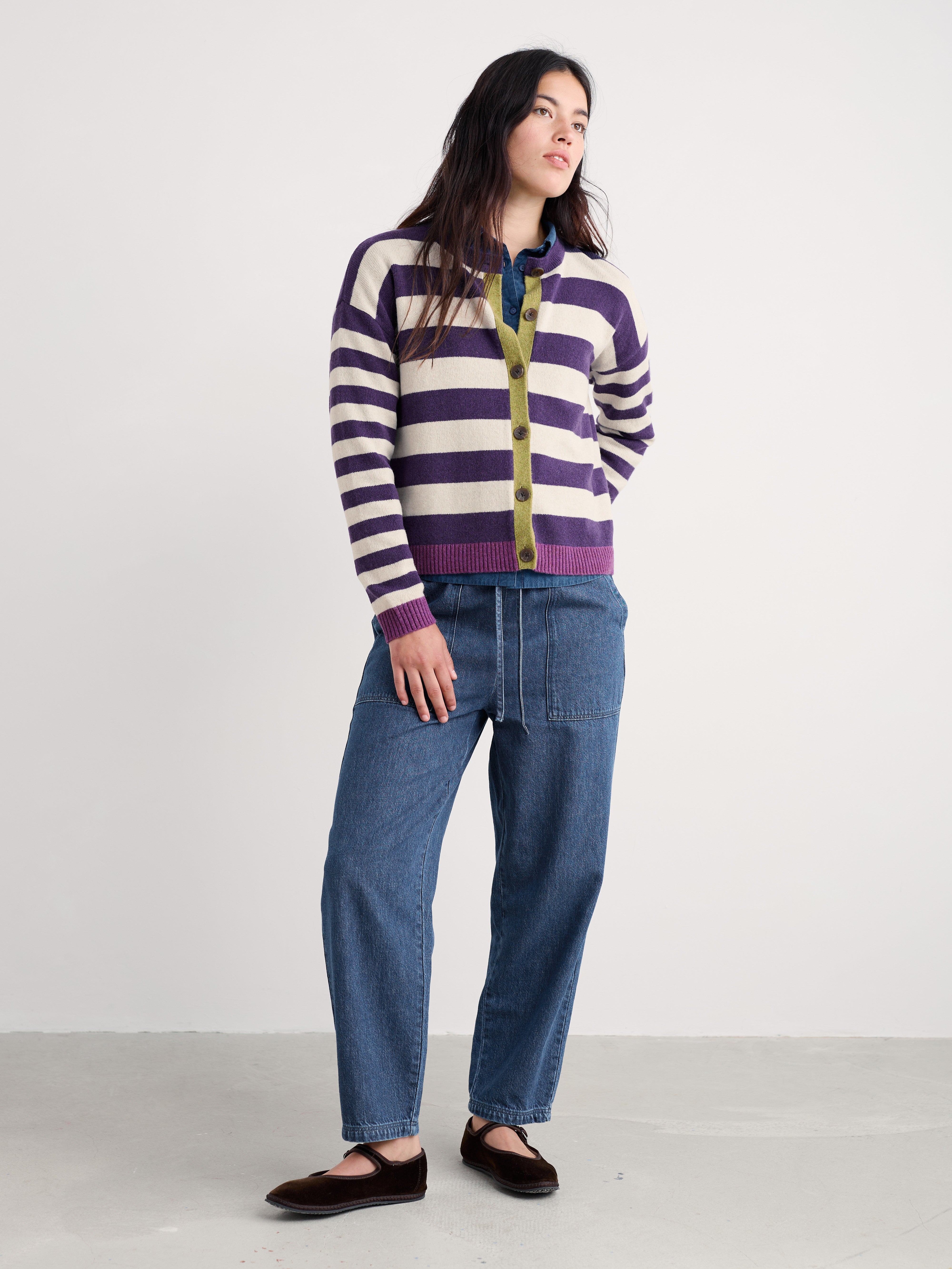 Seasalt Pinwell Cardigan Bright Shape Dark Violet Mix