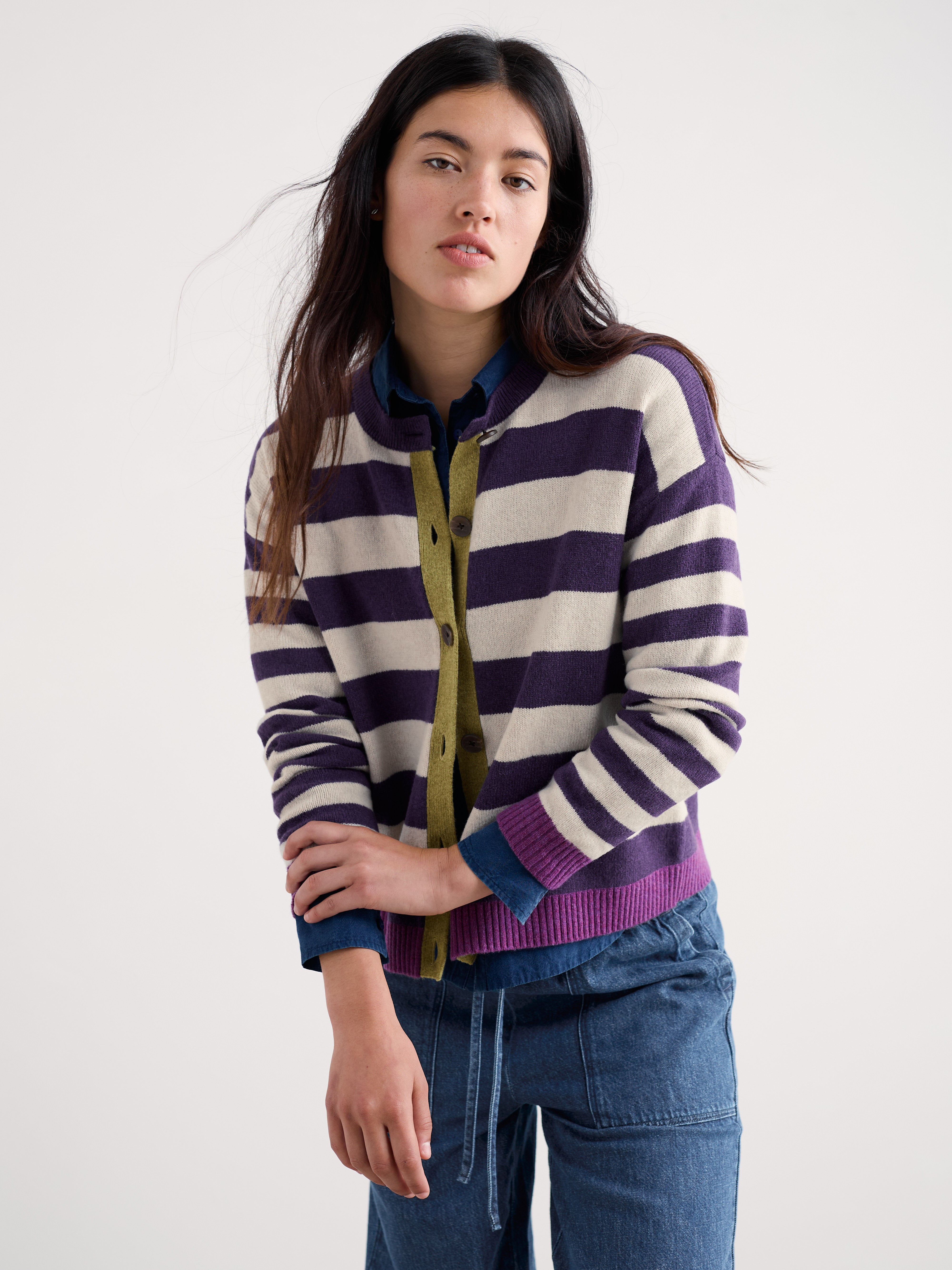 Seasalt Pinwell Cardigan Bright Shape Dark Violet Mix