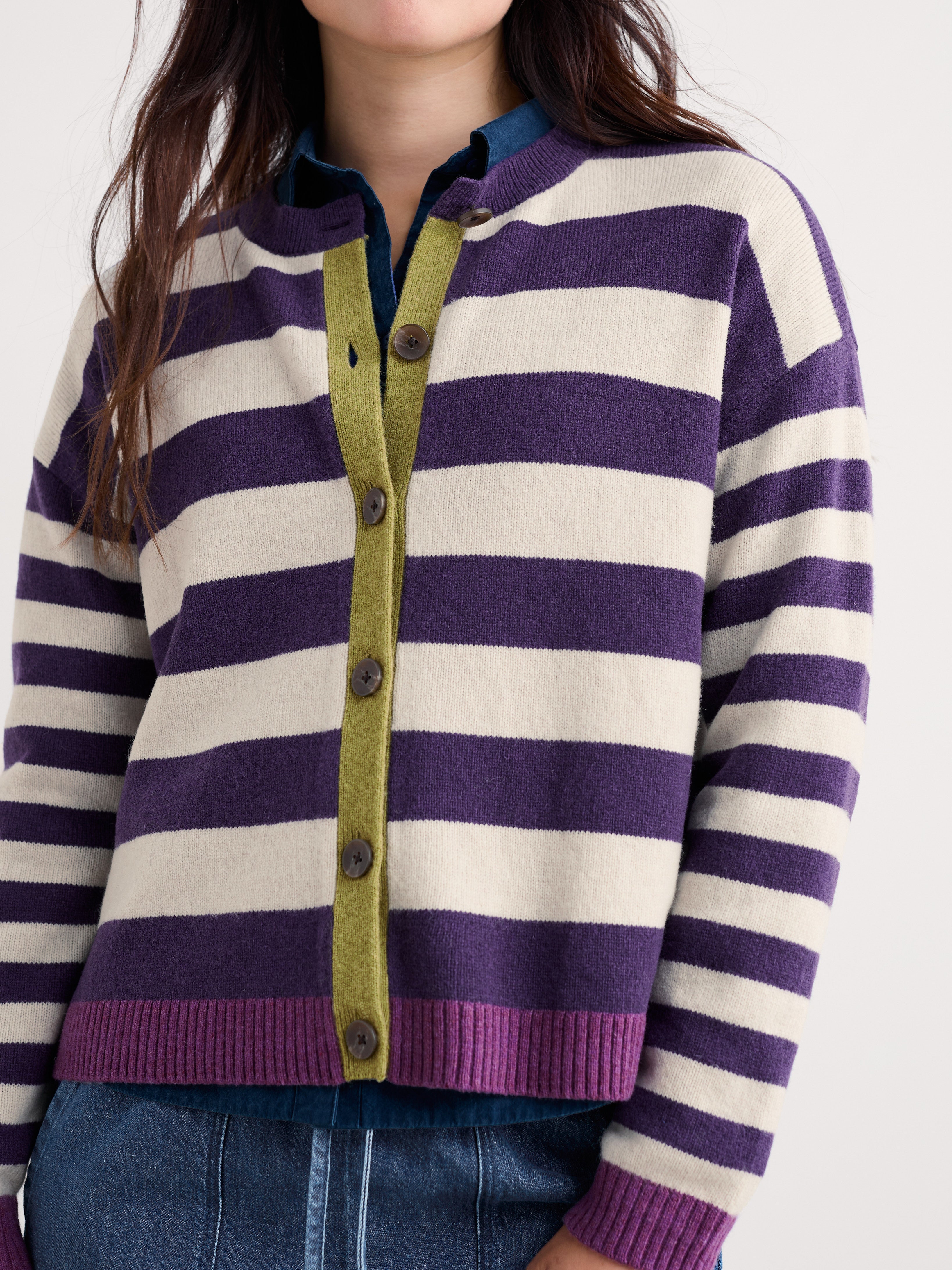 Seasalt Pinwell Cardigan Bright Shape Dark Violet Mix