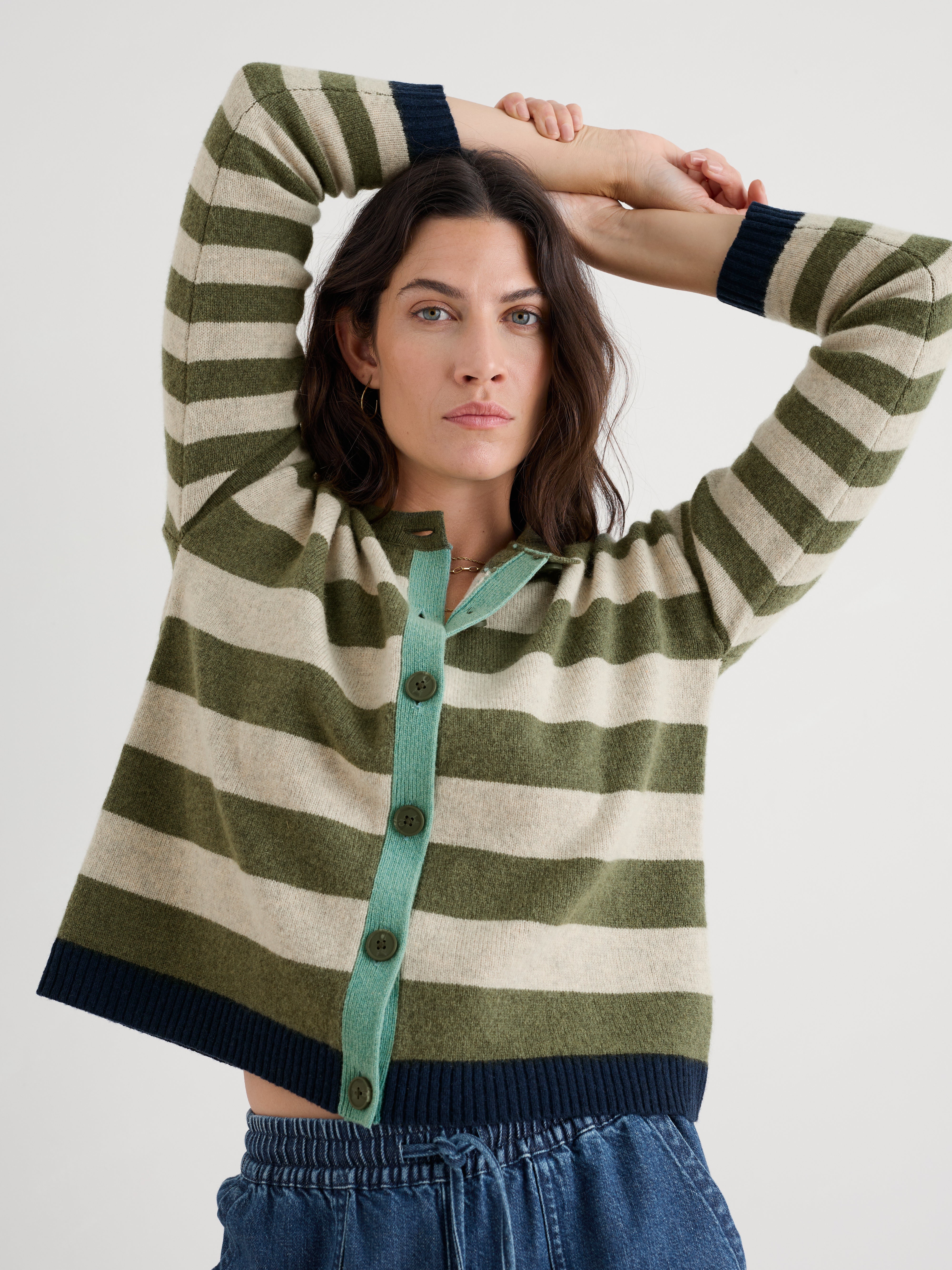 Seasalt Pinwell Cardigan Bright Shape Light Olive Mix