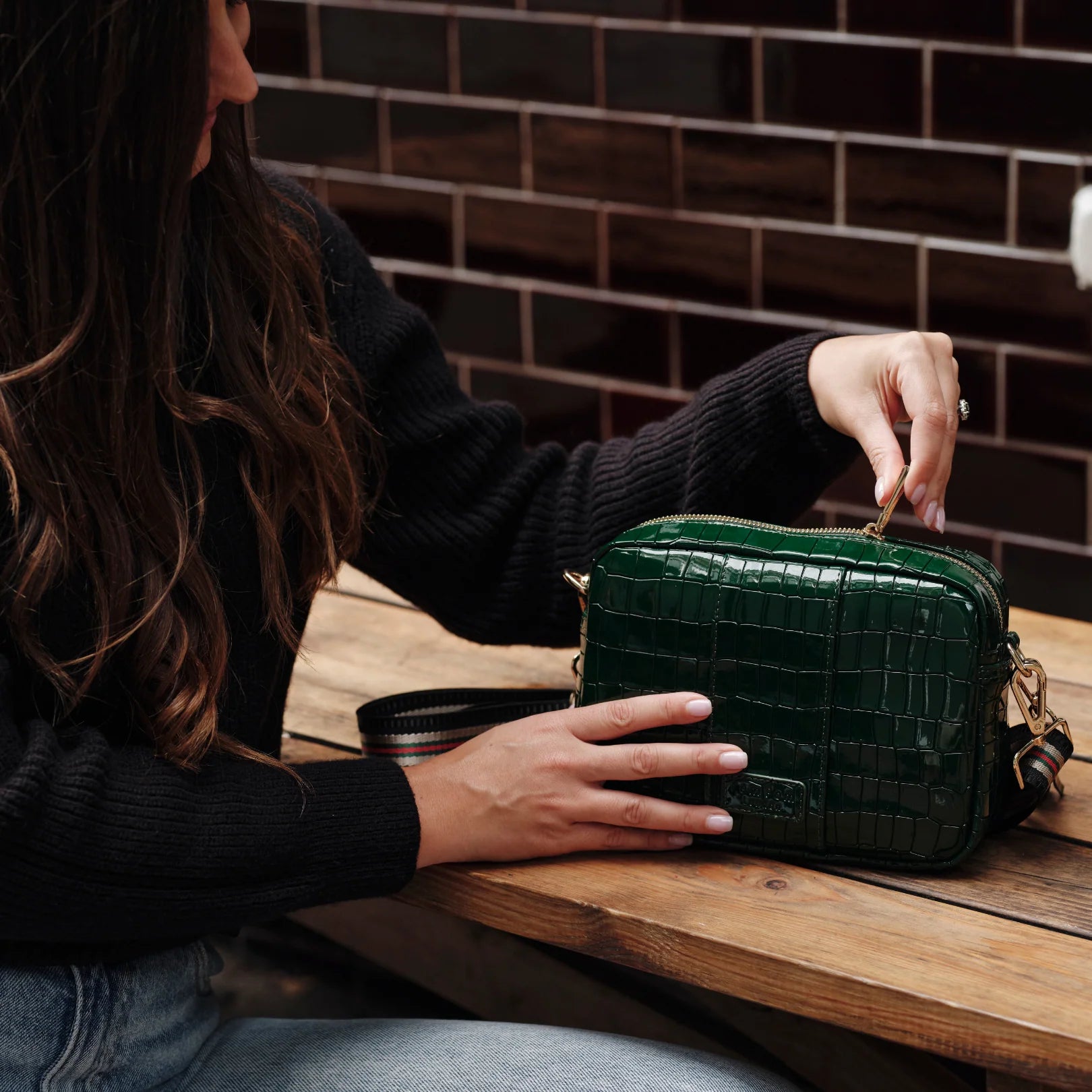 Pom Pom London City Patent Croc Clover Green