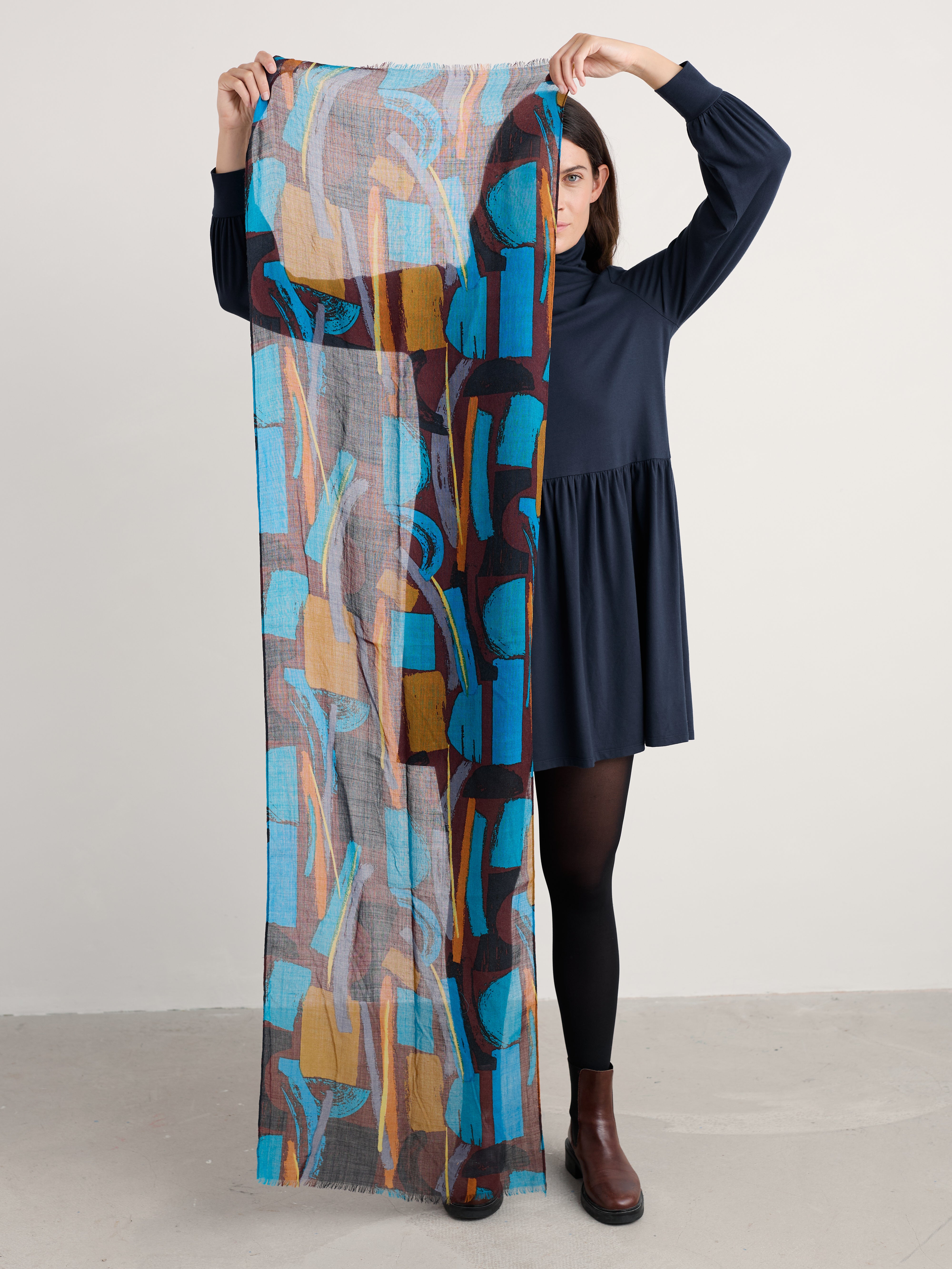 Seasalt Pretty Printed Scarf Zennor Stack Dark Rye