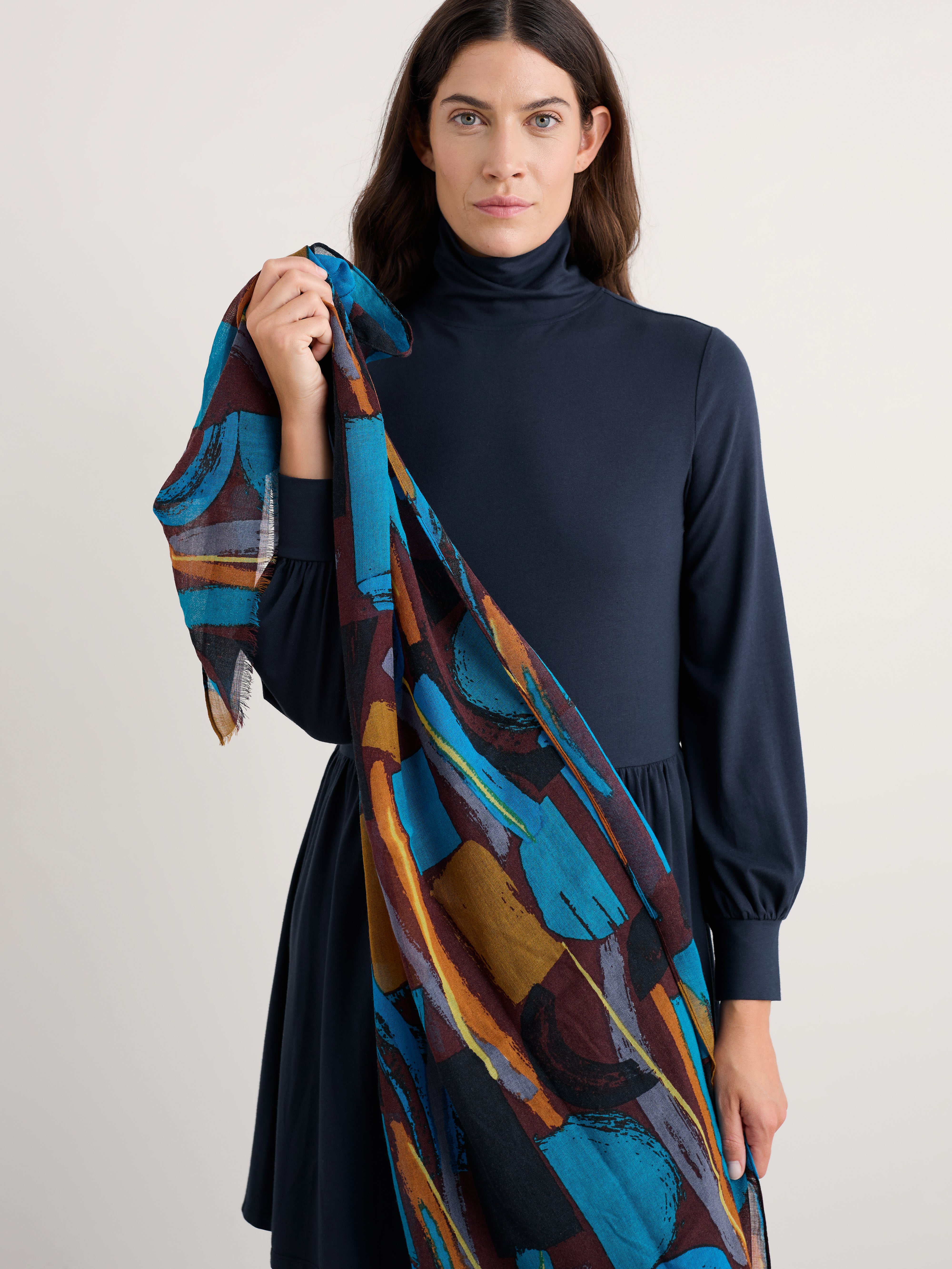 Seasalt Pretty Printed Scarf Zennor Stack Dark Rye