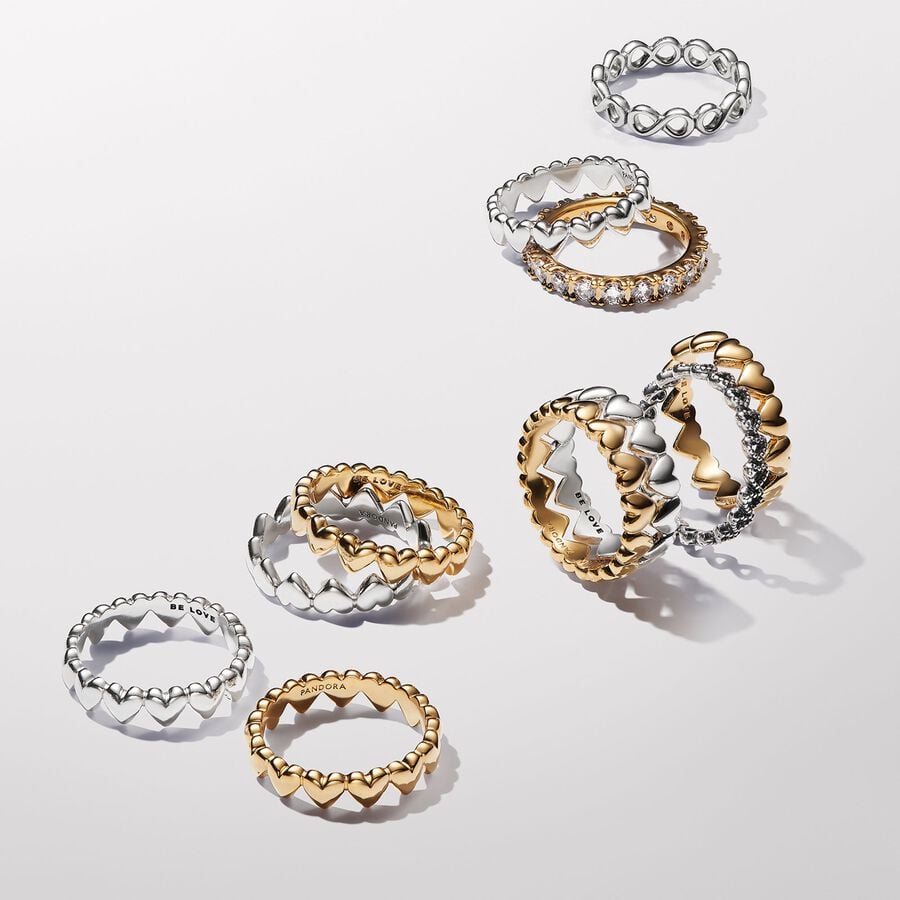 Pandora Gold Plated Row of Hearts Ring