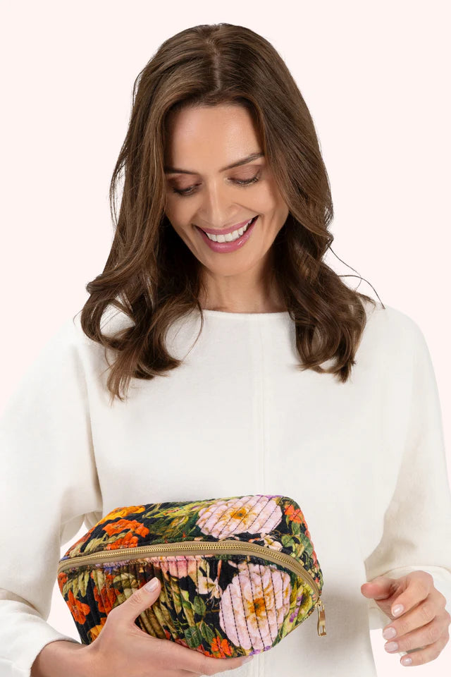 Powder Quilted Make Up Bag - Midnight Posy