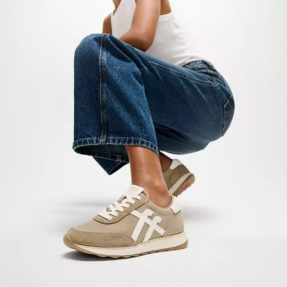 FitFlop Retro-Q FF Fabric/Suede Sneakers Cappuccino/Cream