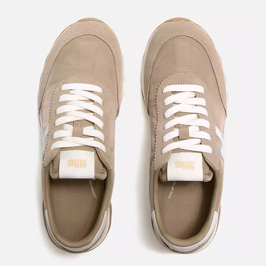 FitFlop Retro-Q FF Fabric/Suede Sneakers Cappuccino/Cream