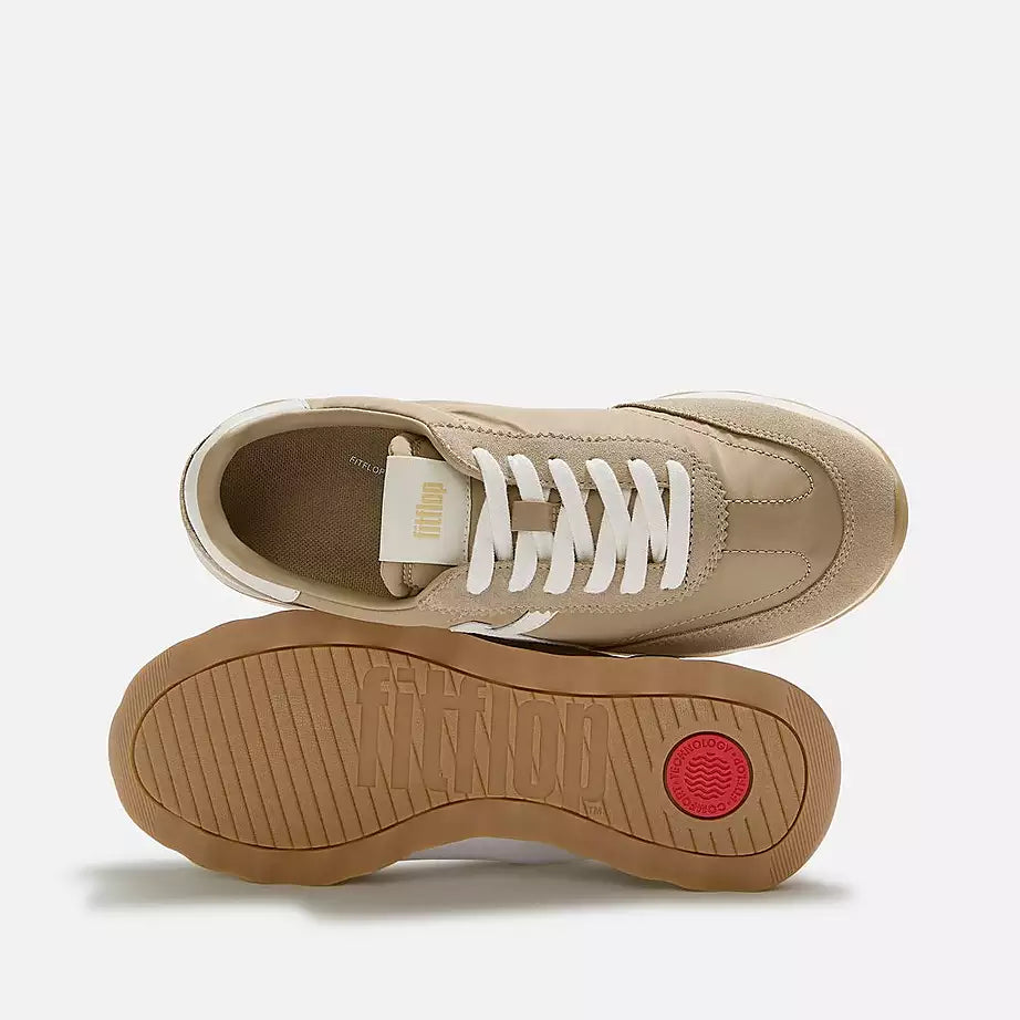 FitFlop Retro-Q FF Fabric/Suede Sneakers Cappuccino/Cream