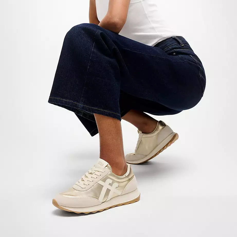 FitFlop Retro-Q FF Metallic-Fabric/Suede Sneakers Platino