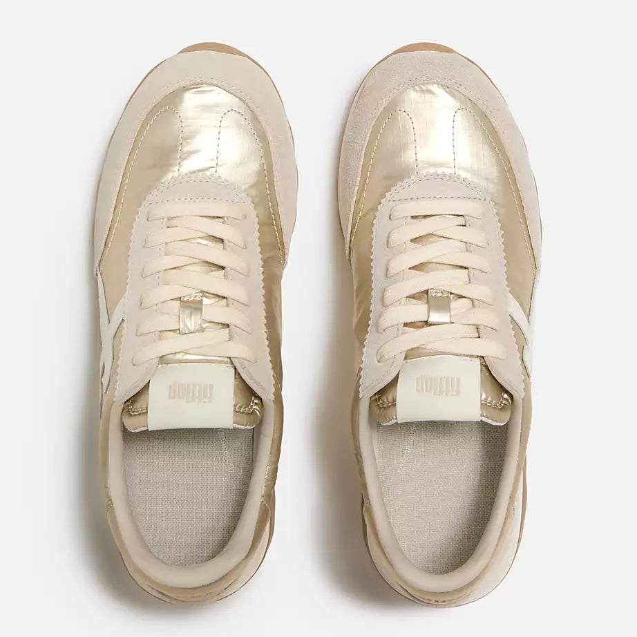 FitFlop Retro-Q FF Metallic-Fabric/Suede Sneakers Platino