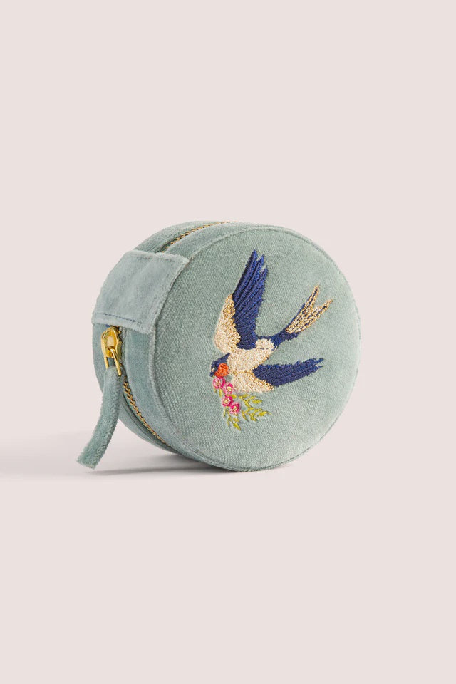 Powder Swooping Swallows Round Jewellery Box
