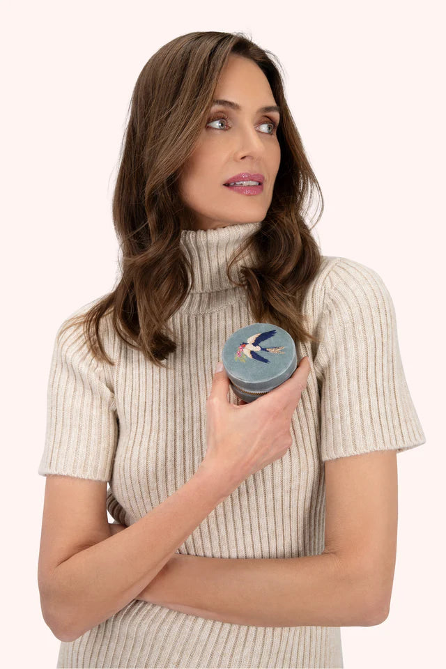 Powder Swooping Swallows Round Jewellery Box