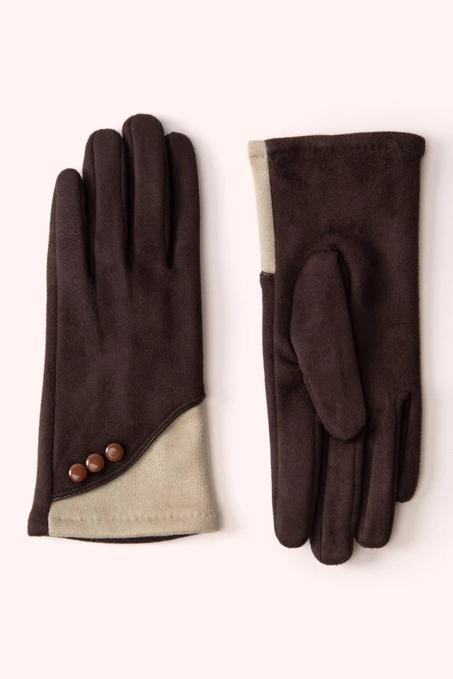 Powder Rowan Faux Suede Gloves Chocolate/Cream