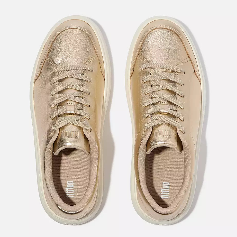 FitFlop Rtg Metallic-Leather Sneakers Platino