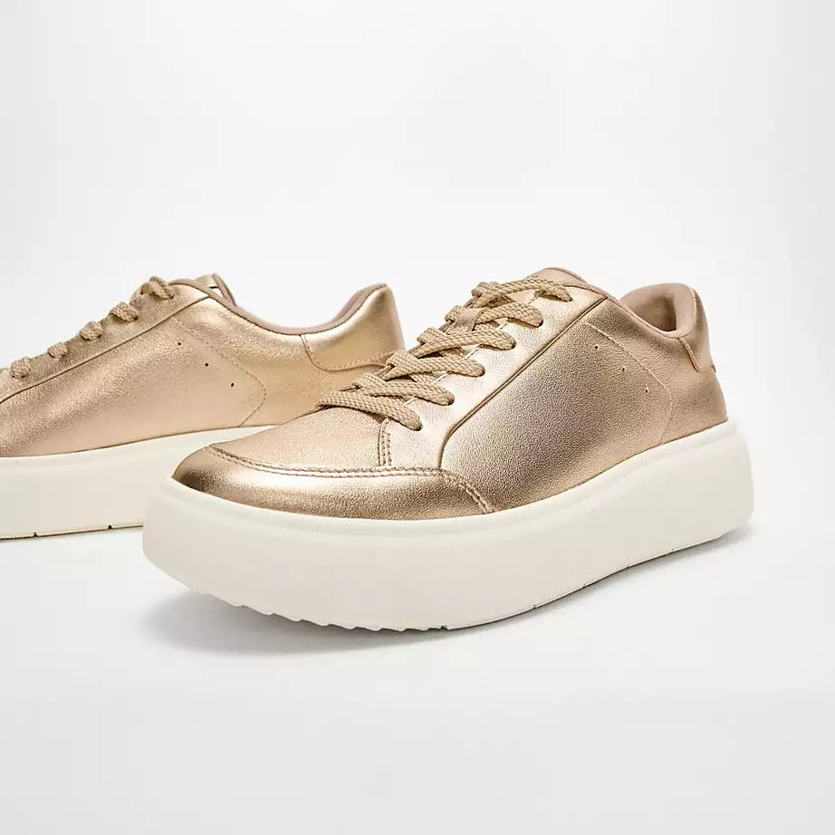 FitFlop Rtg Metallic-Leather Sneakers Platino