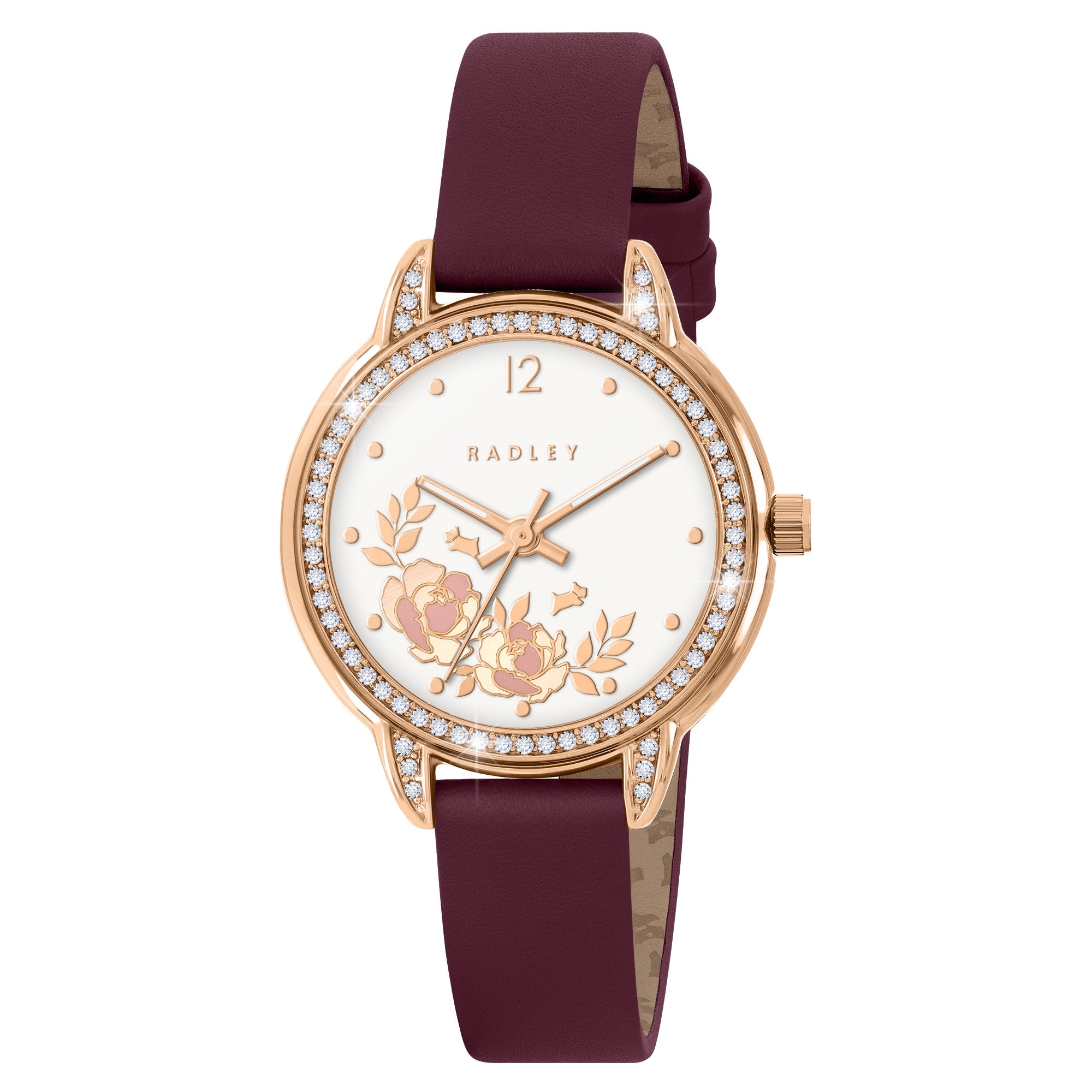 Radley Stone Set Floral Cranberry Leather Watch