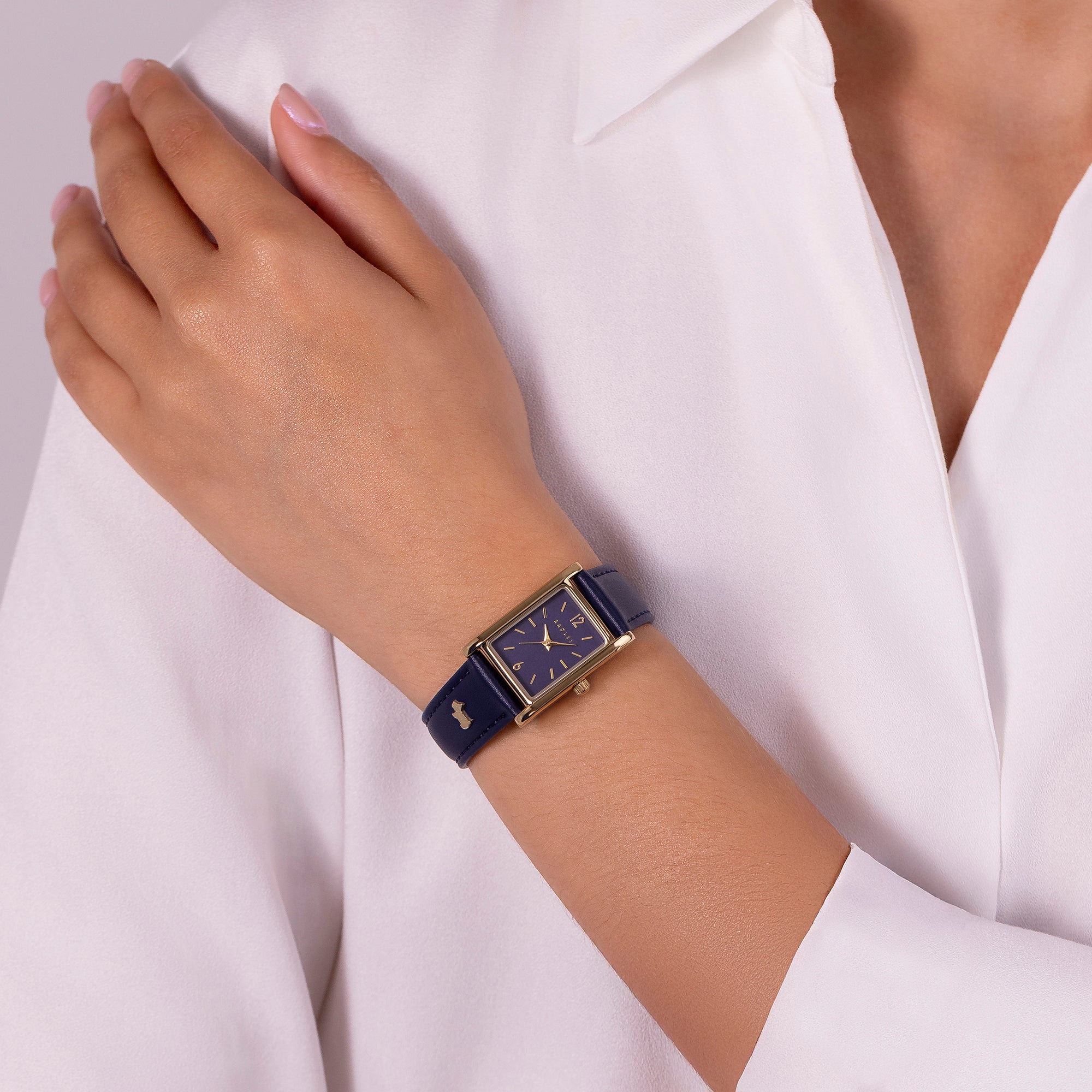 Radley Gold Navy Rectangular Leather Watch