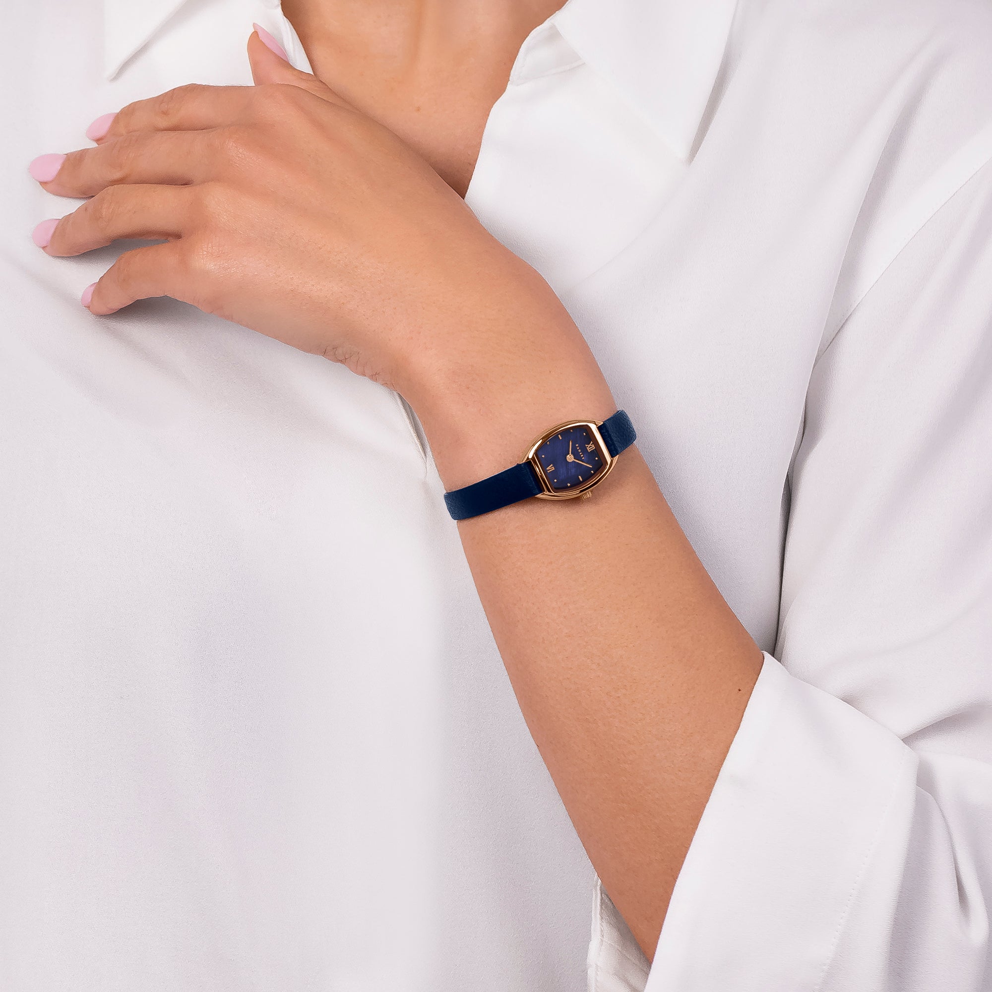 Radley Gold Curved Blue Leather Watch