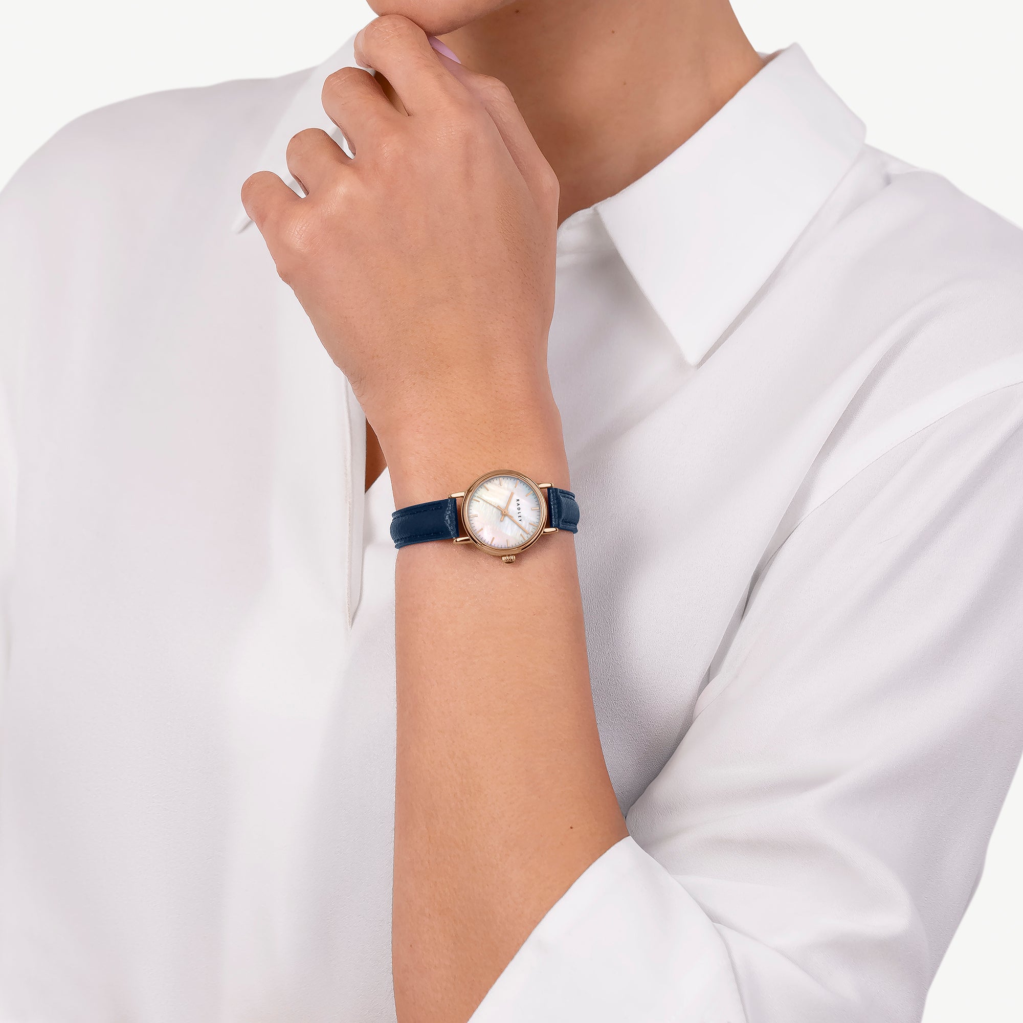 Radley Rose Gold Dark Blue Leather Watch