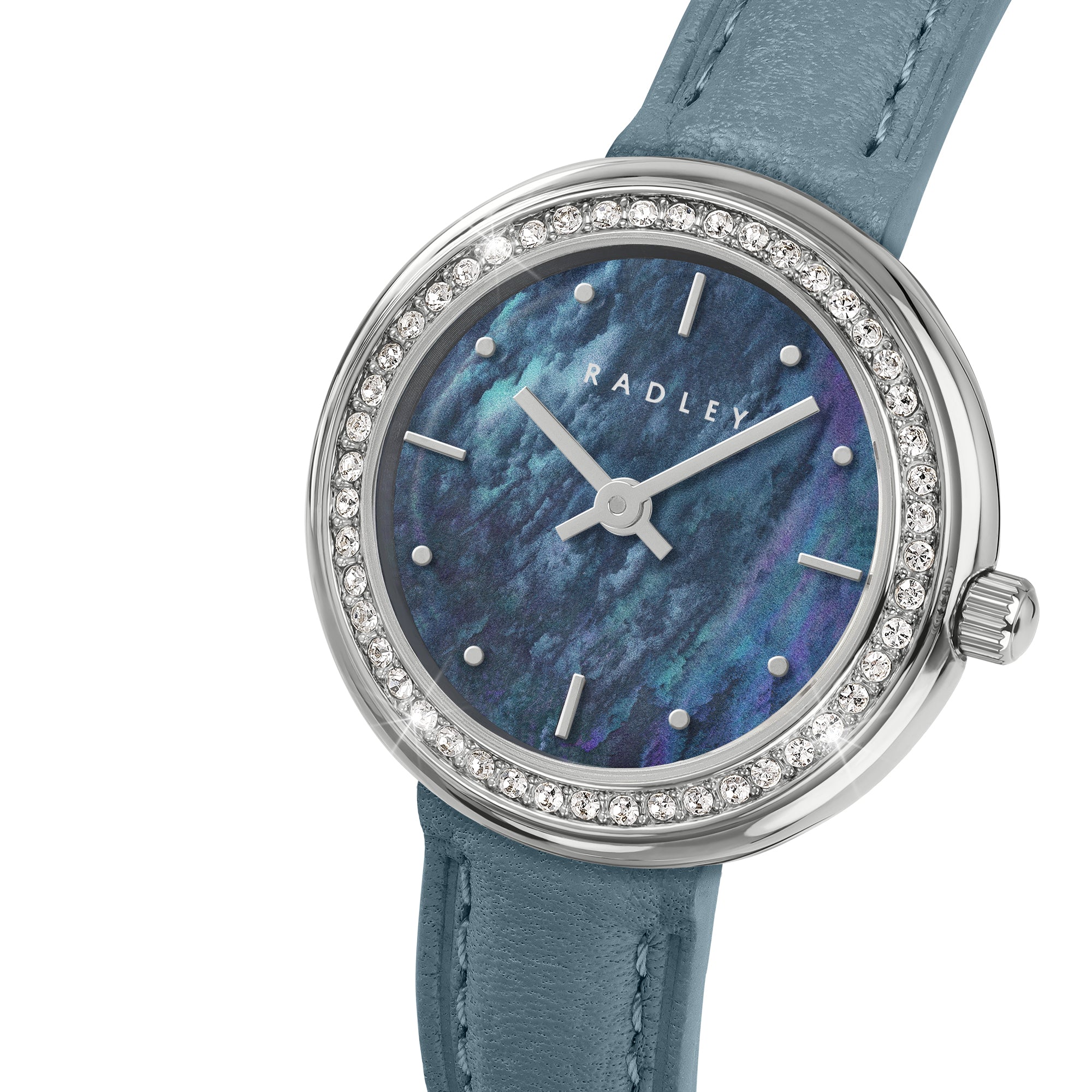 Radley Silver Blue Mother Of Pearl Leather Watch
